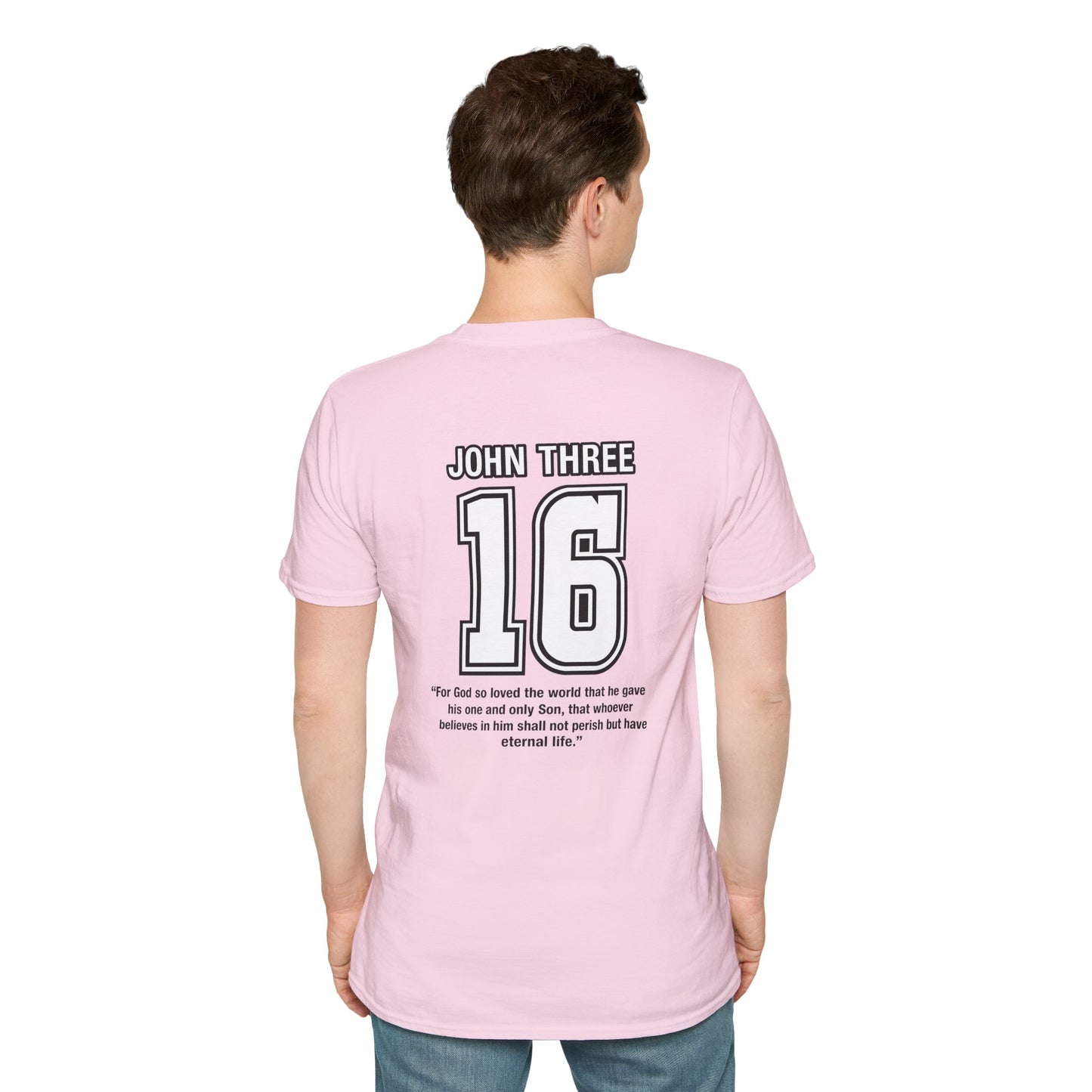 John Three 16 Chest and Back Jersey Print with Scripture Tee
