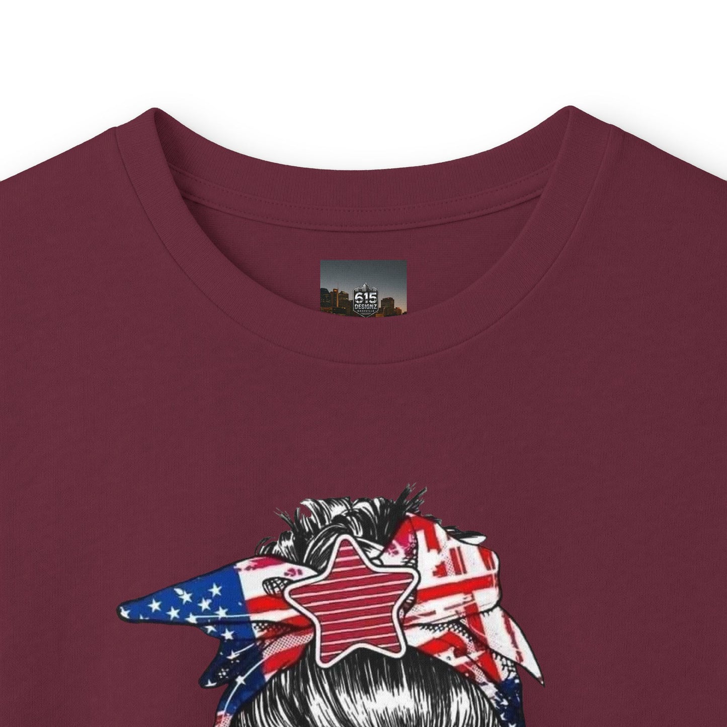 #250 Mama USA Flag Messy Bunn Long Sleeve Tee