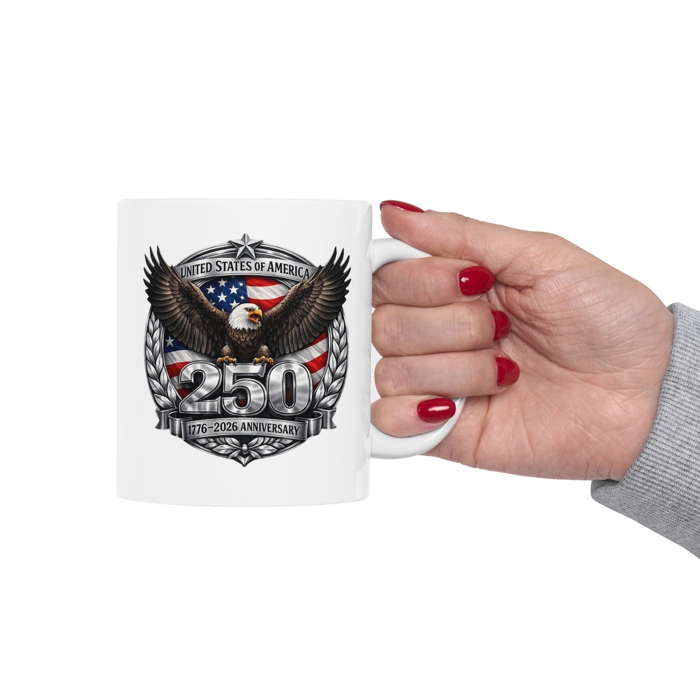 #250 Patriotic Bald Eagle 250 United States Emblem Ceramic Mug Coffee Cup (11oz, 15oz)