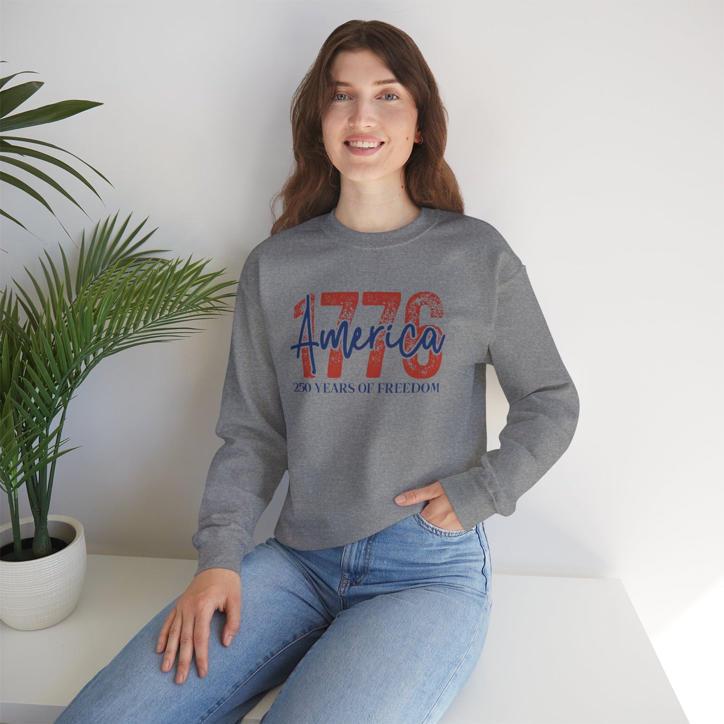 #250 1776 America: 250 Years of Freedom' Patriotic Independence Day Crewneck Sweatshirt