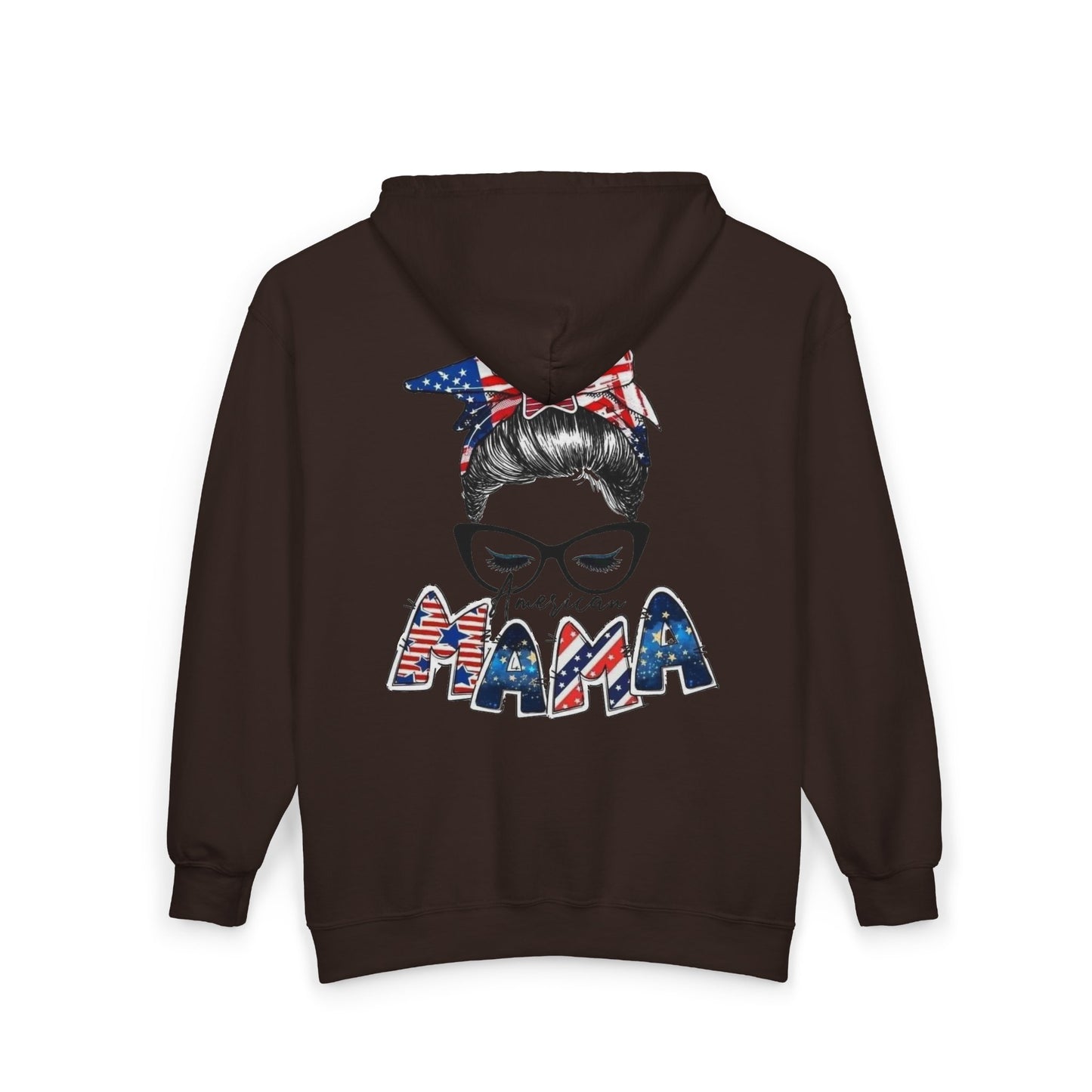 #250 Mama USA Flag Messy Bun Zip Hoodie