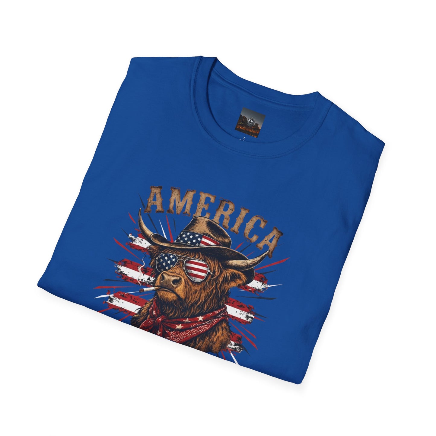 #250 America 250 Strong Patriotic Bull with American Flag T-Shirt