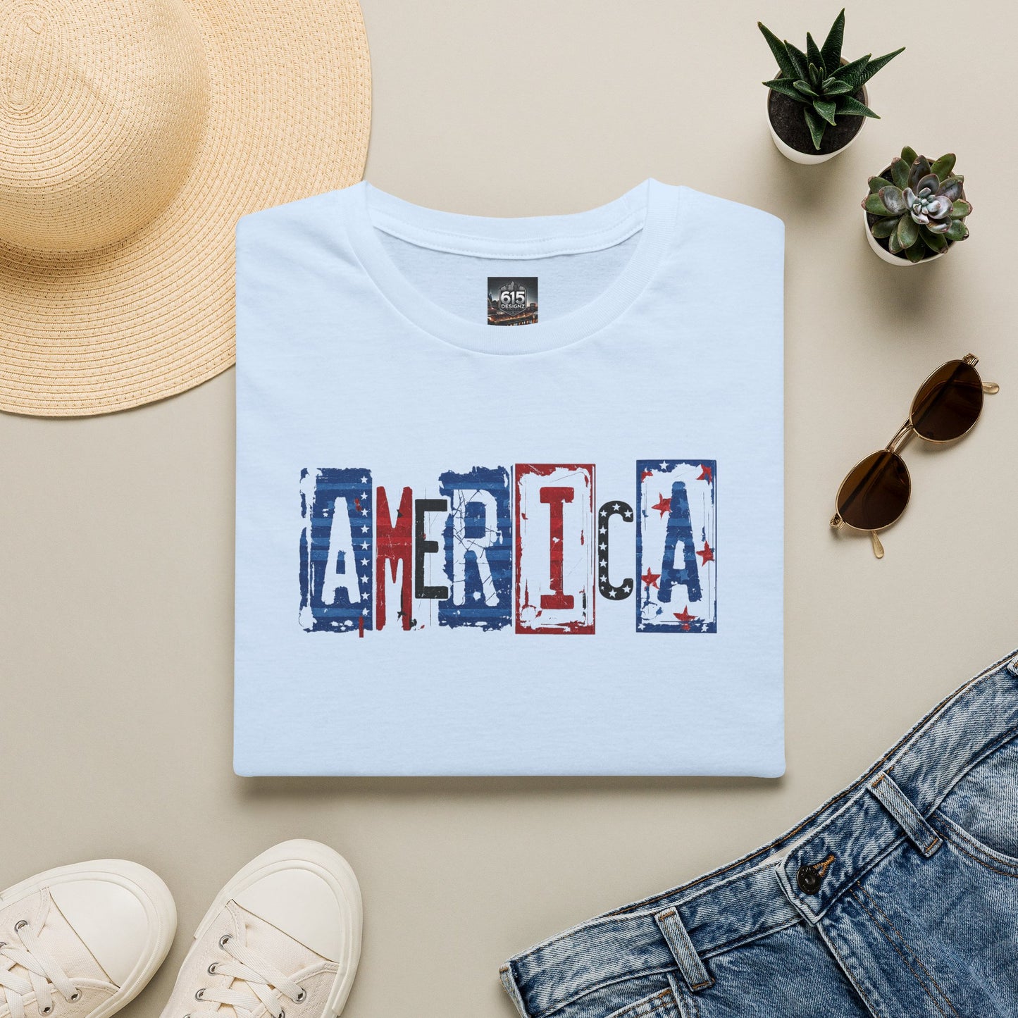 #250 America Retro Block Text Patriotic T-Shirt