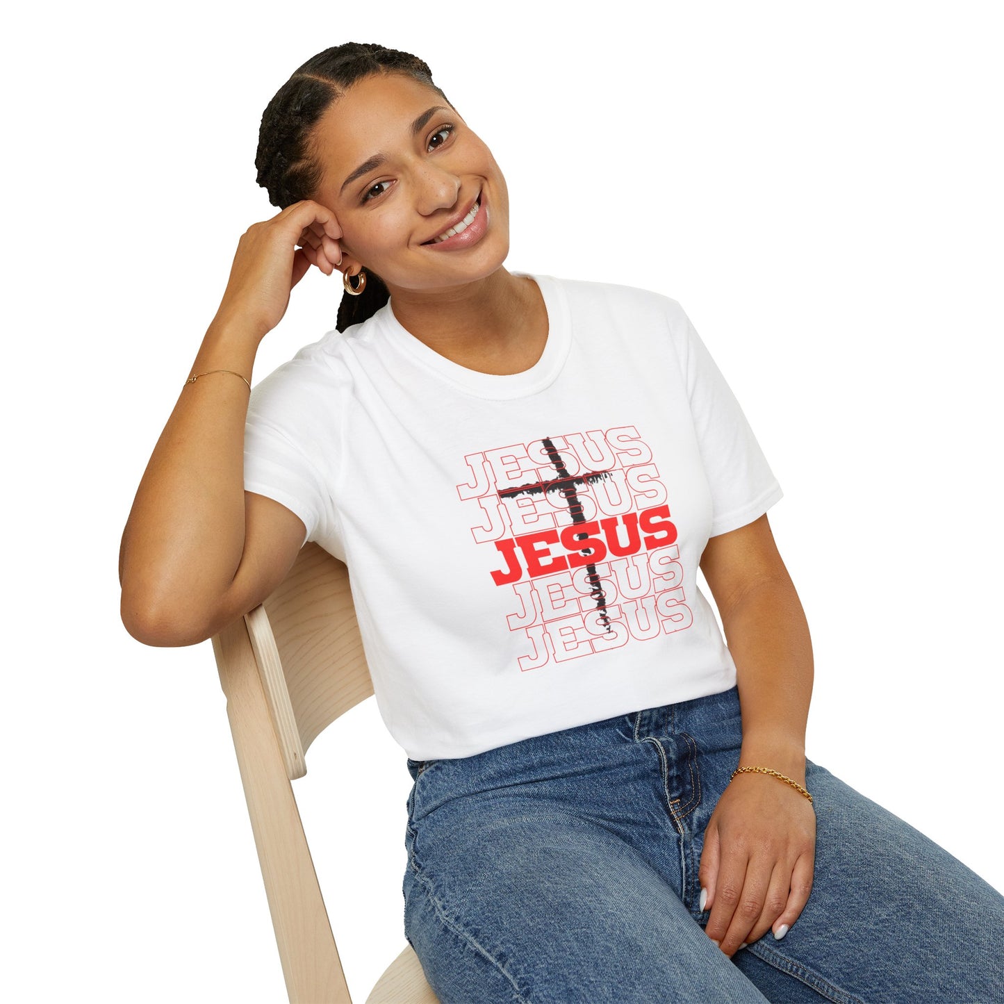 Jesus Cross Red Text Black Cross Graphic T-Shirt — Religious Faith Tee