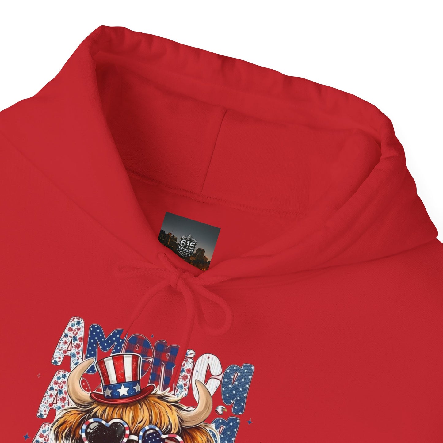 #250 American Flag Bubblegum Patriotic Highland Cow Hoodie