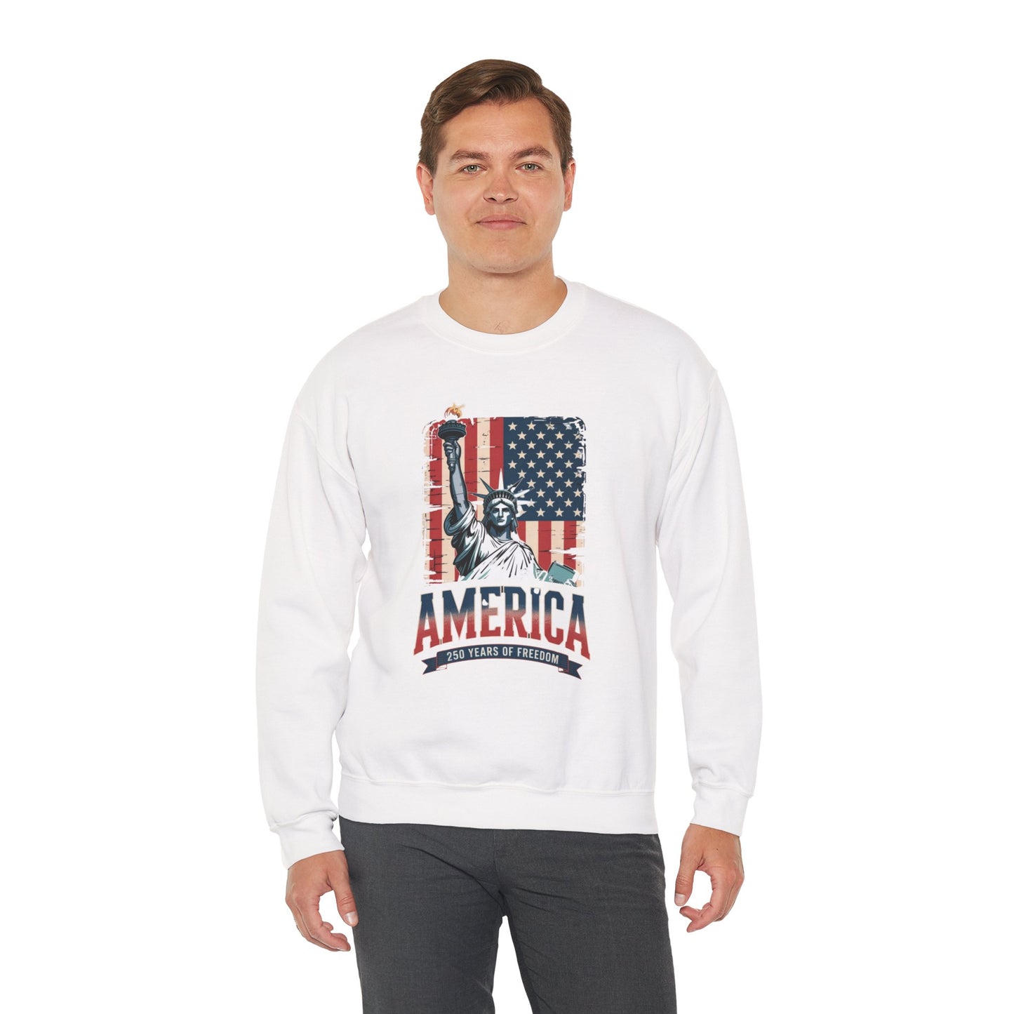 #250 Statue of Liberty American Flag 'America' Patriotic Independence Day Crewneck Sweatshirt