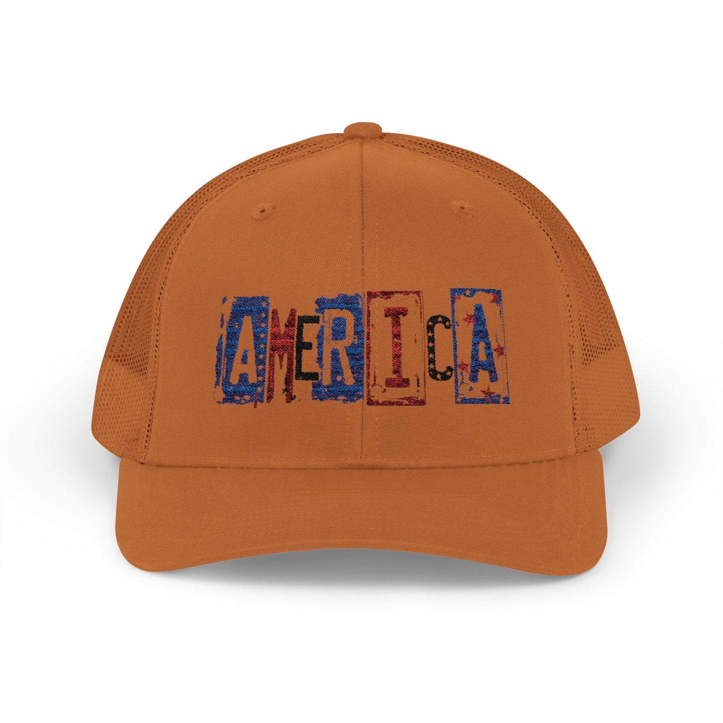 #250 America Retro Block Text Patriotic Snapback Trucker Cap