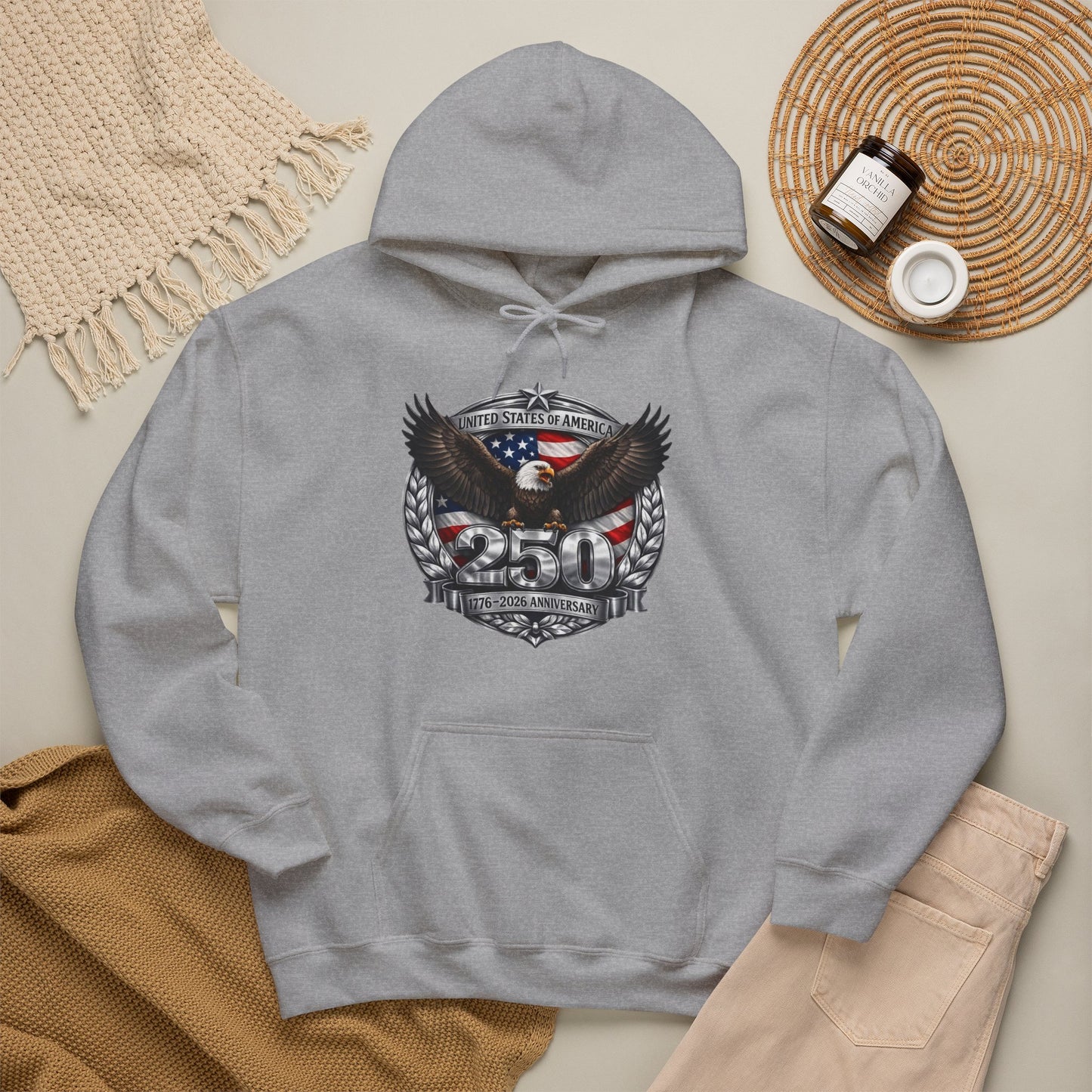 #250 Patriotic Bald Eagle 250 United States Emblem Hoodie