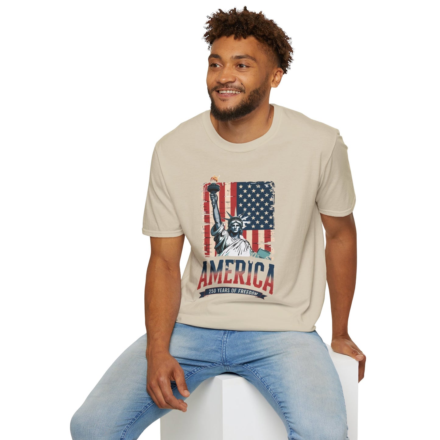 #250 Statue of Liberty American Flag 'America' Patriotic Independence Day T‑Shirt