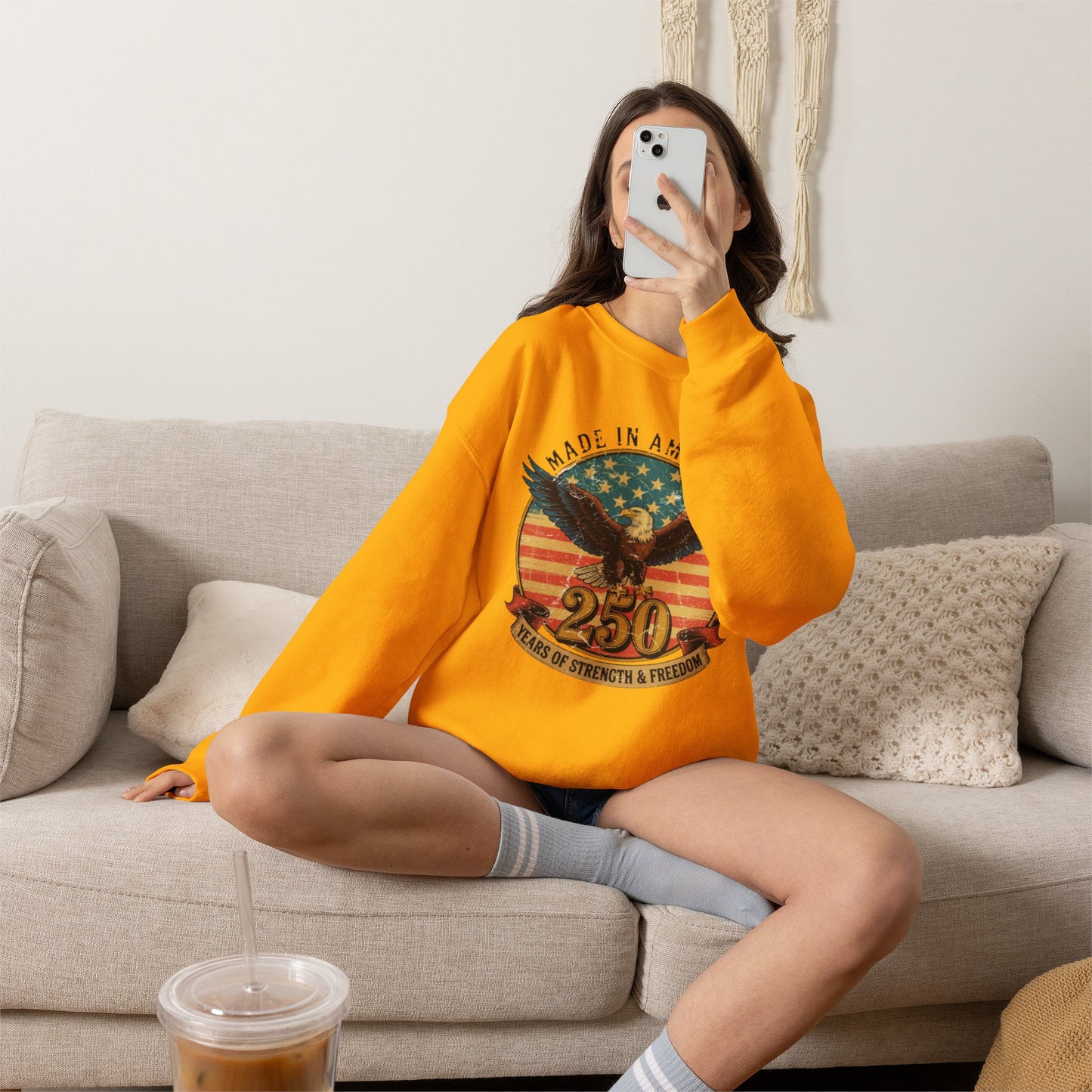 #250 Made in America Eagle 250th Anniversary Patriotic Crewneck Sweatshirt