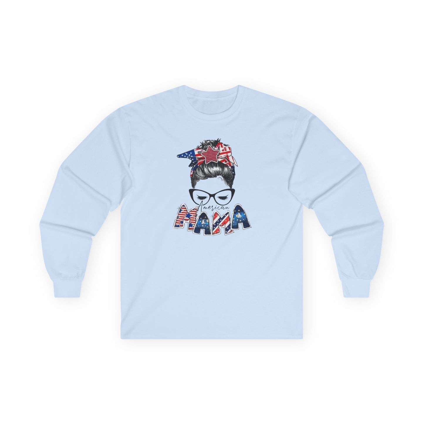 #250 Mama USA Flag Messy Bunn Long Sleeve Tee