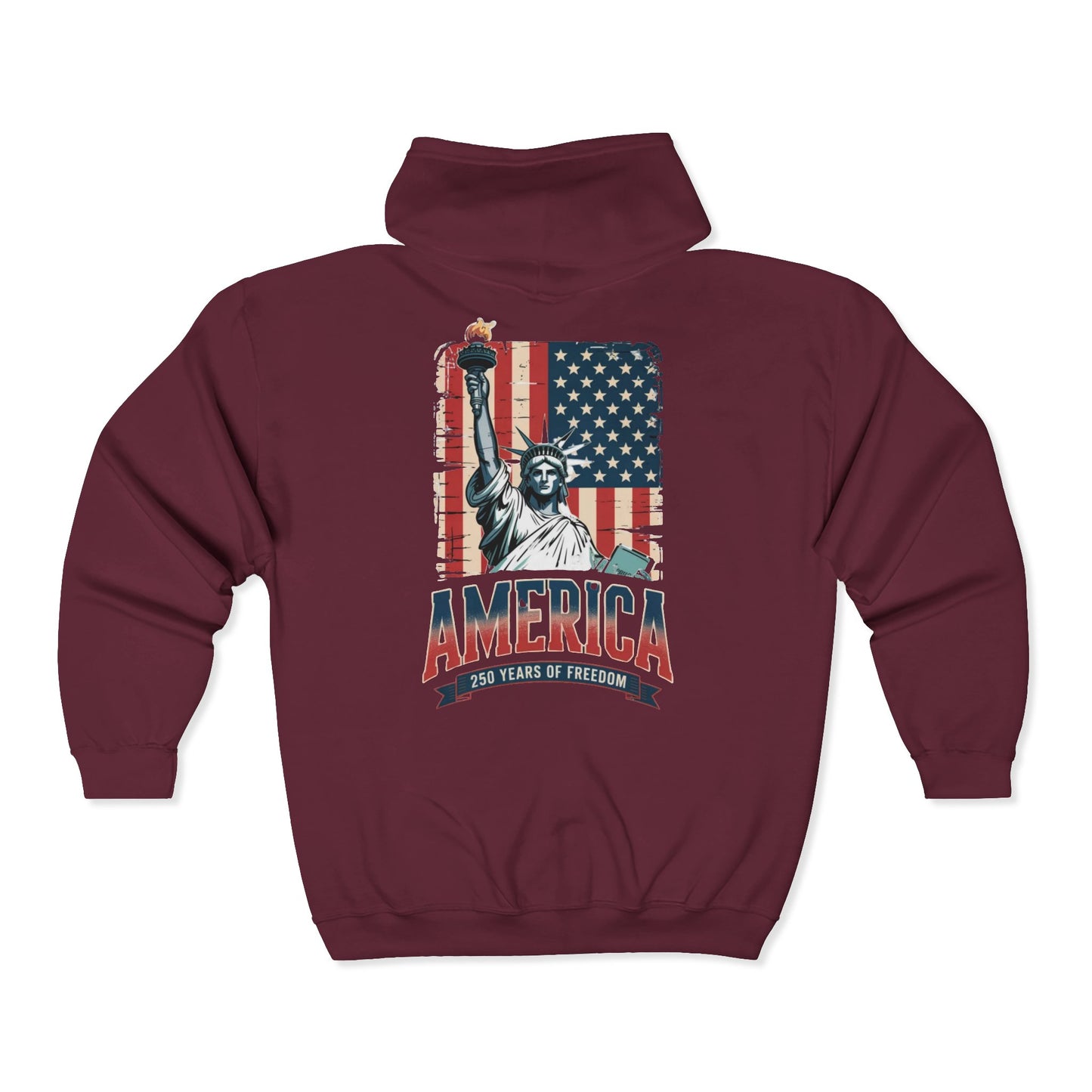 #250 Statue of Liberty American Flag 'America' Patriotic Independence Day Zip Hoodie