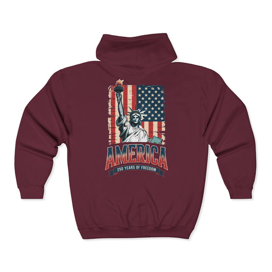 #250 Statue of Liberty American Flag 'America' Patriotic Independence Day Zip Hoodie