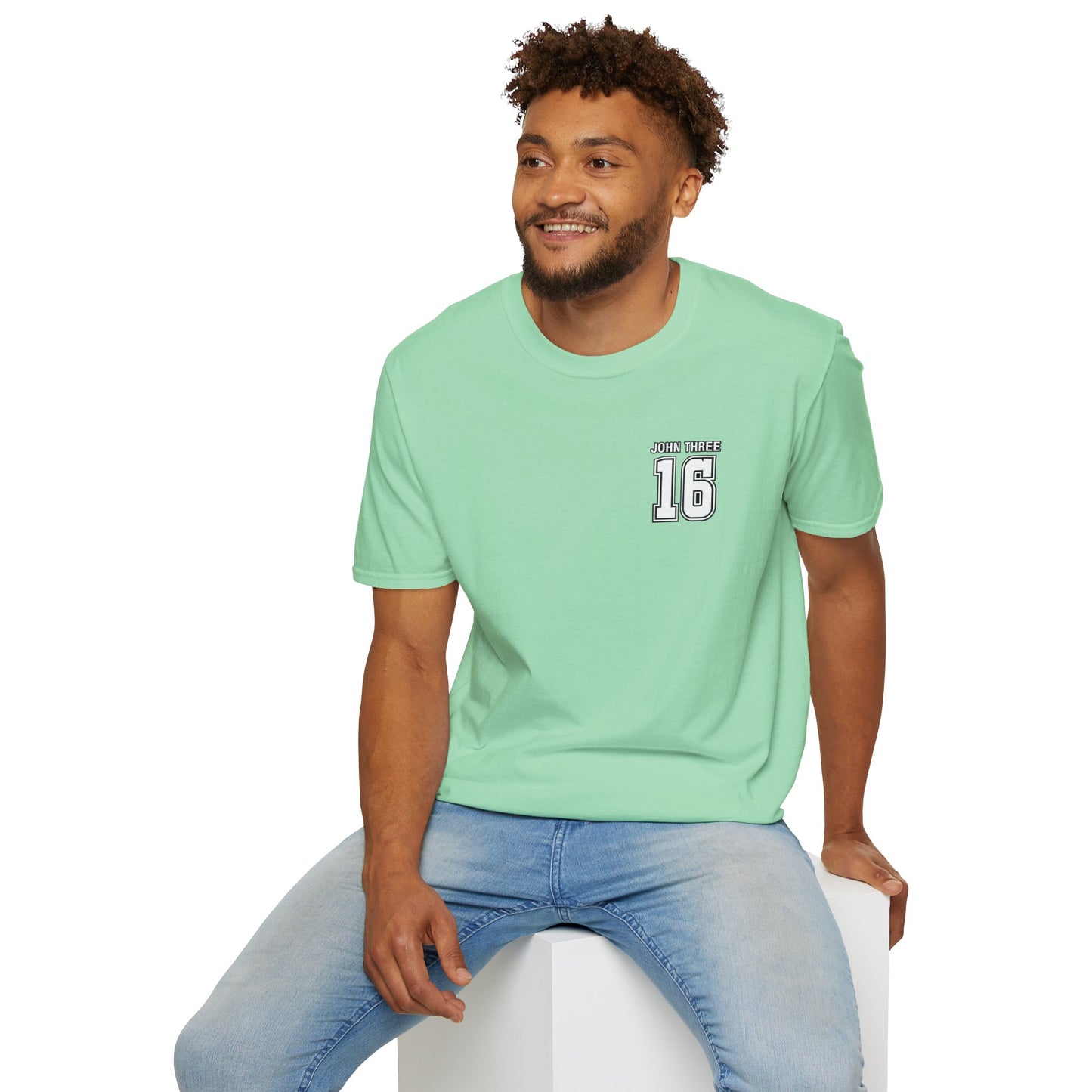 John Three 16 Chest and Back Jersey Print with Scripture Tee