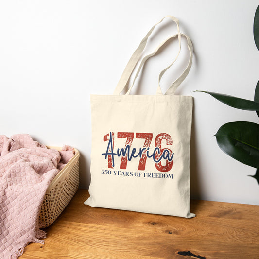 #250 1776 America: 250 Years of Freedom' Patriotic Independence Day Canvas Tote
