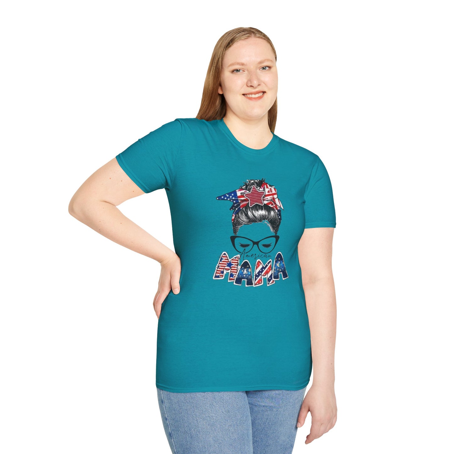 Mama USA Flag Messy Bun T-Shirt