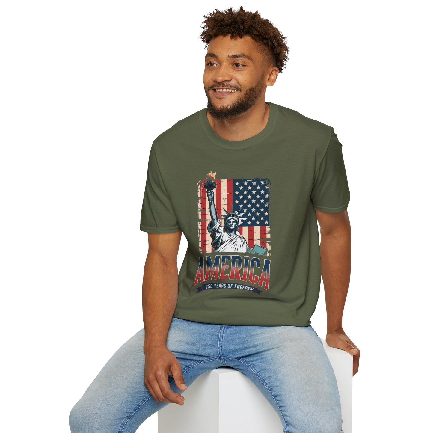 #250 Statue of Liberty American Flag 'America' Patriotic Independence Day T‑Shirt