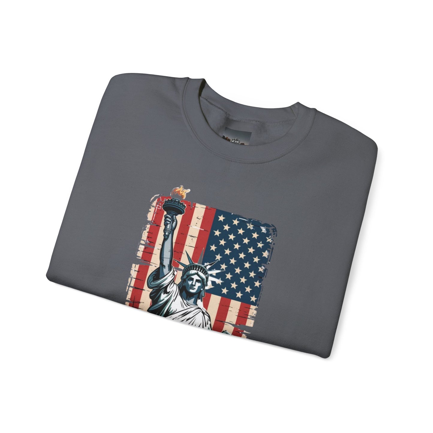 #250 Statue of Liberty American Flag 'America' Patriotic Independence Day Crewneck Sweatshirt