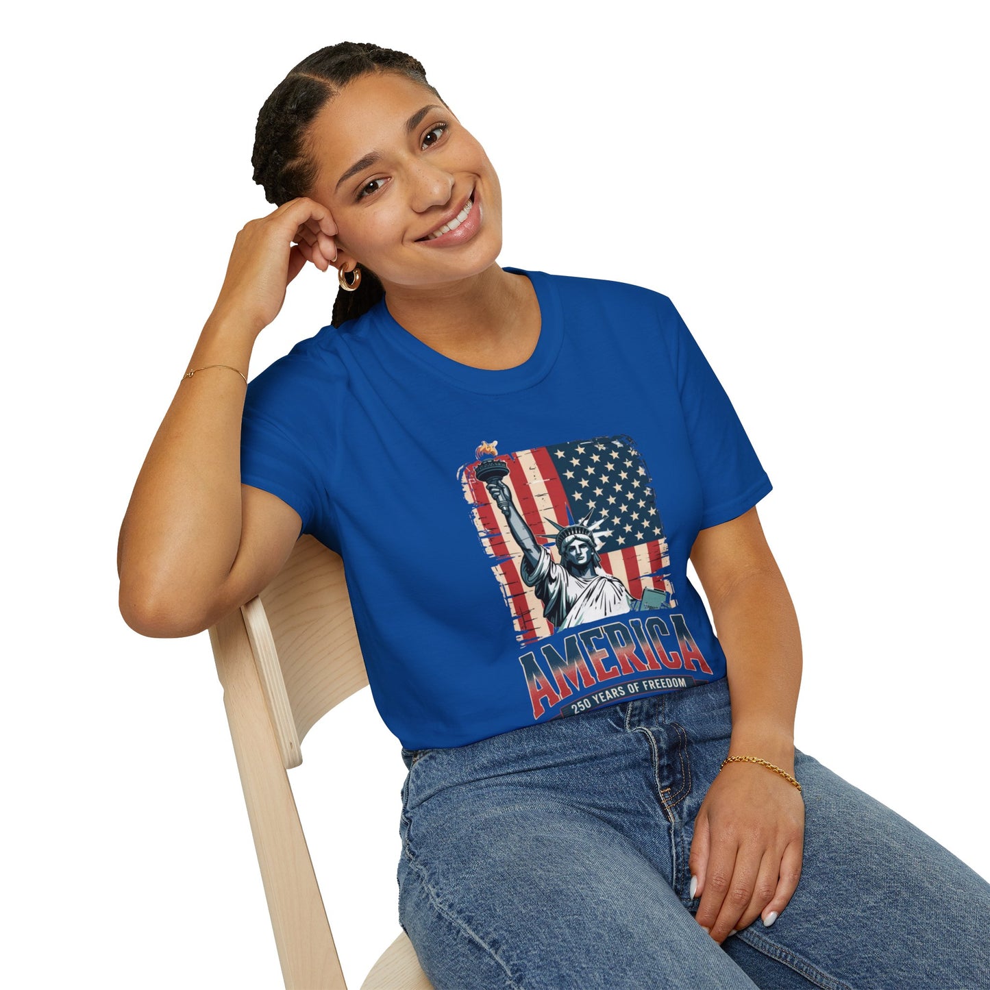#250 Statue of Liberty American Flag 'America' Patriotic Independence Day T‑Shirt