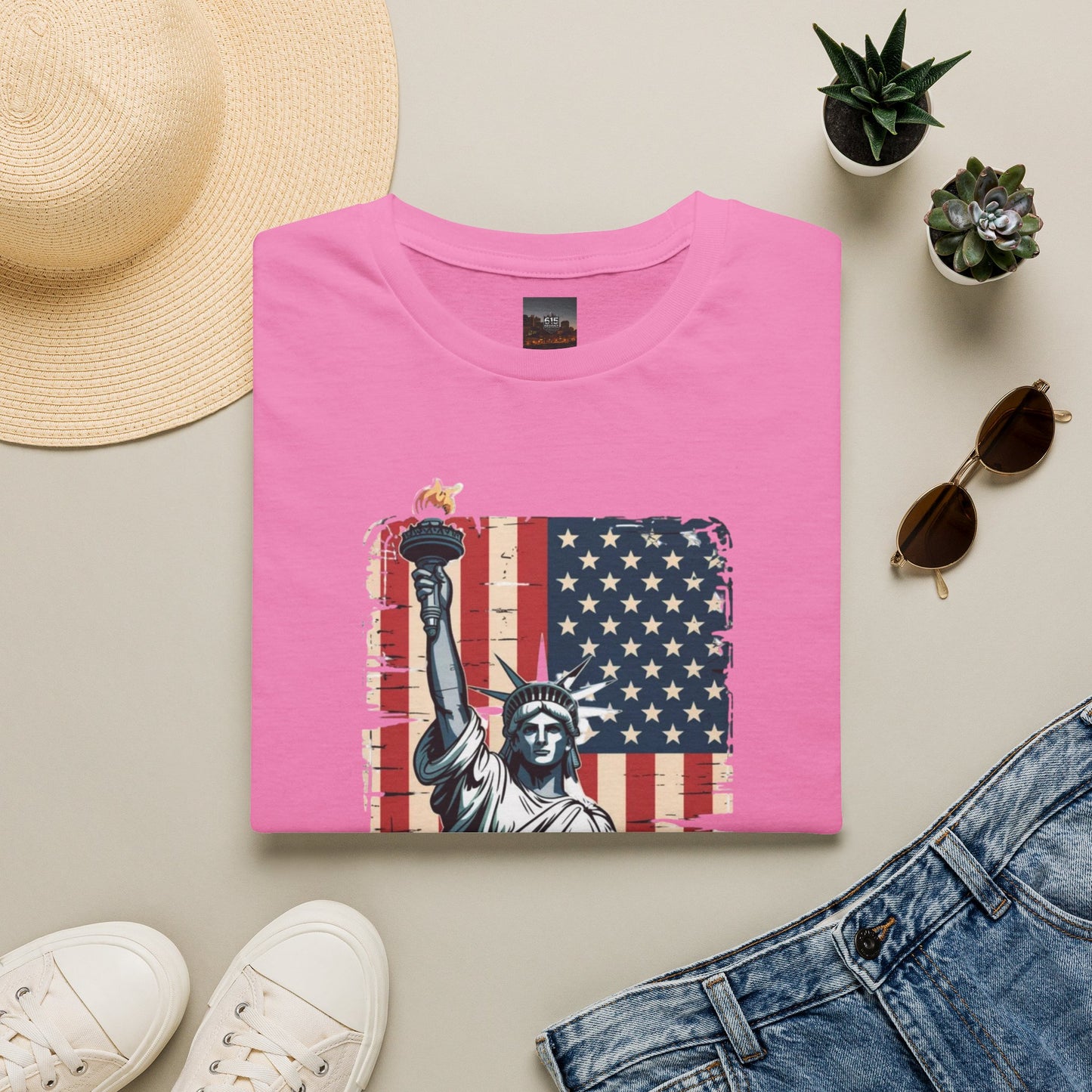 #250 Statue of Liberty American Flag 'America' Patriotic Independence Day T‑Shirt