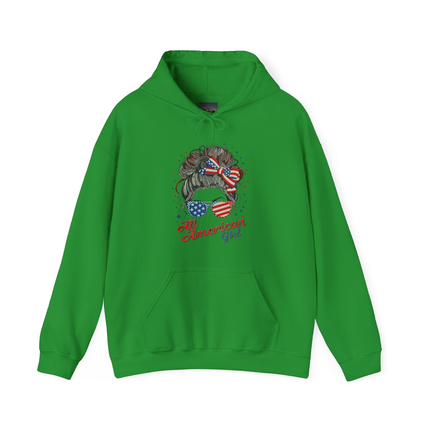 #250 "All American Girl" Patriotic Messy Bun Hoodie