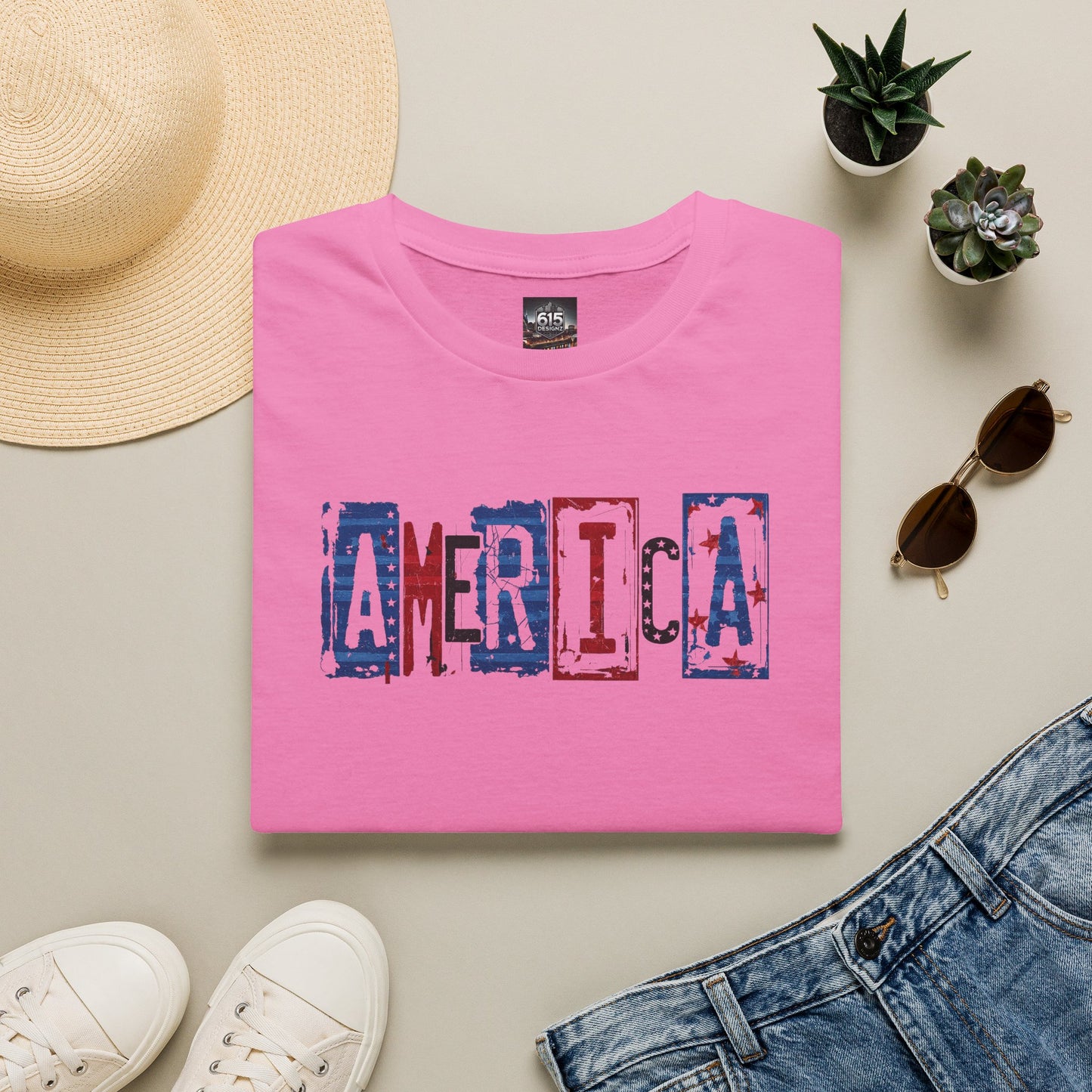 #250 America Retro Block Text Patriotic T-Shirt