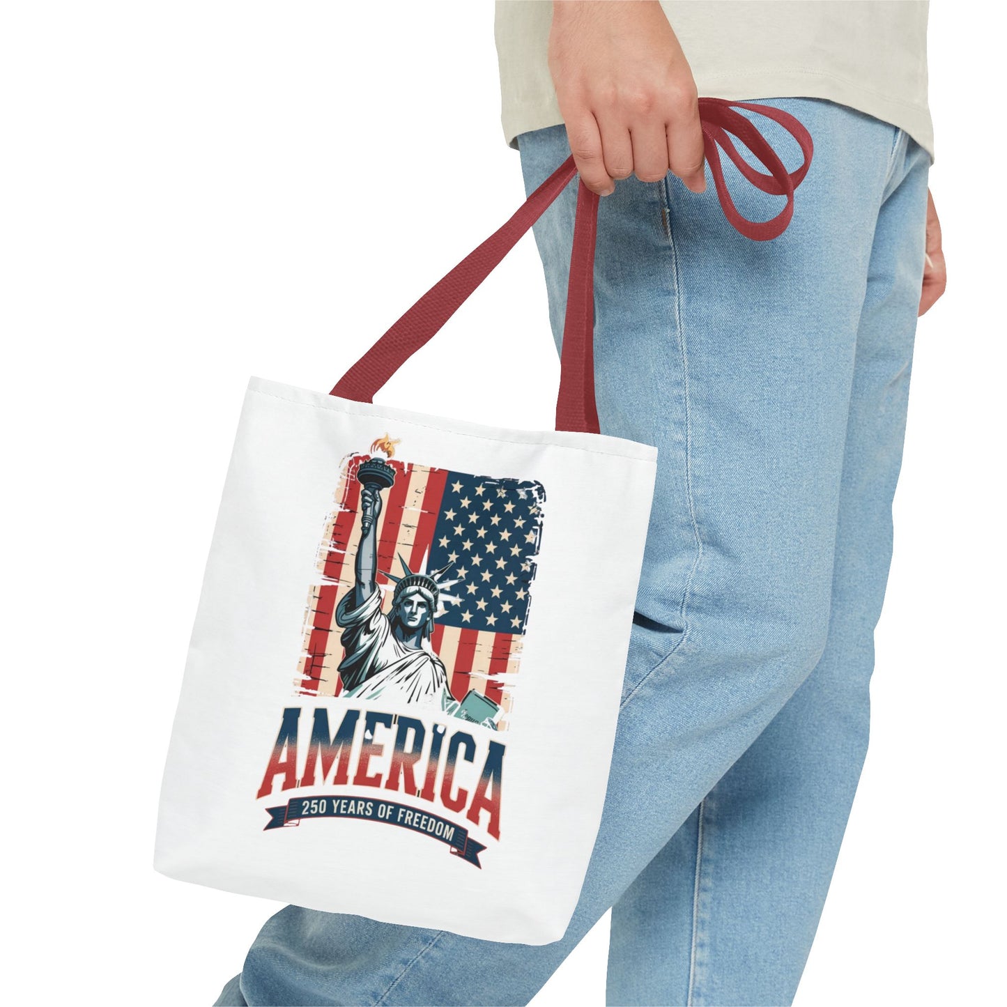 #250 Statue of Liberty American Flag 'America' Patriotic Independence Day Tote Bag