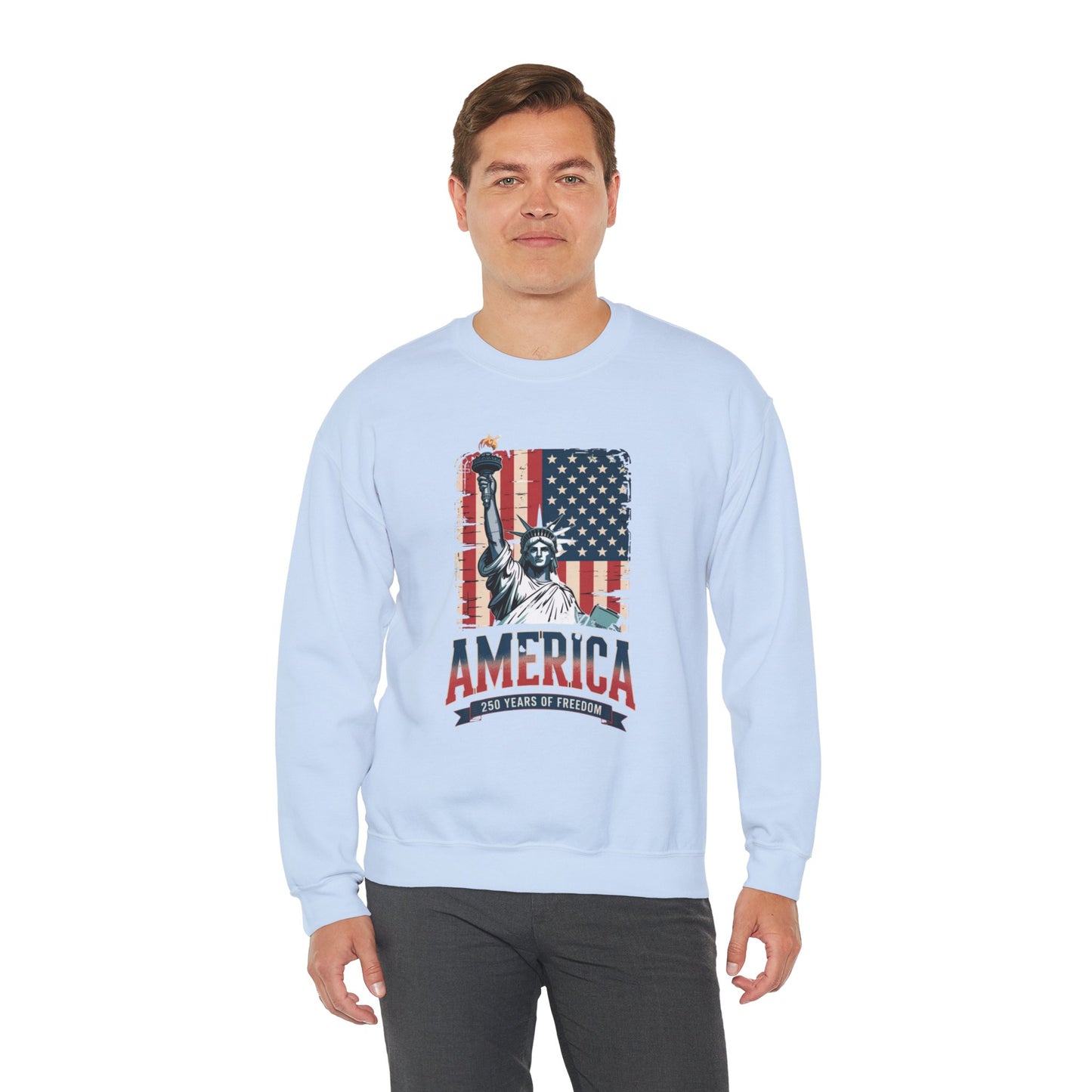 #250 Statue of Liberty American Flag 'America' Patriotic Independence Day Crewneck Sweatshirt