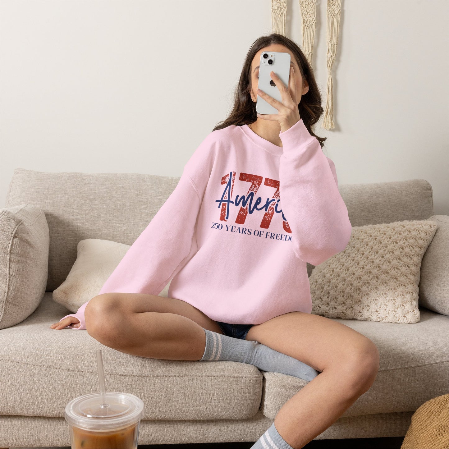 #250 1776 America: 250 Years of Freedom' Patriotic Independence Day Crewneck Sweatshirt