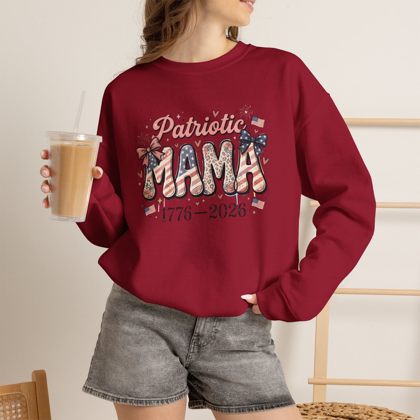 #250 Patriotic Mama 1776–2026 American Flag Sweatshirt
