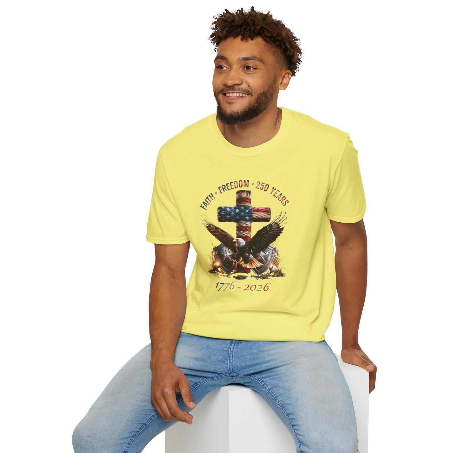 #250 Faith • Freedom 250 Years American Flag Cross & Eagle 1776-2026 T-Shirt