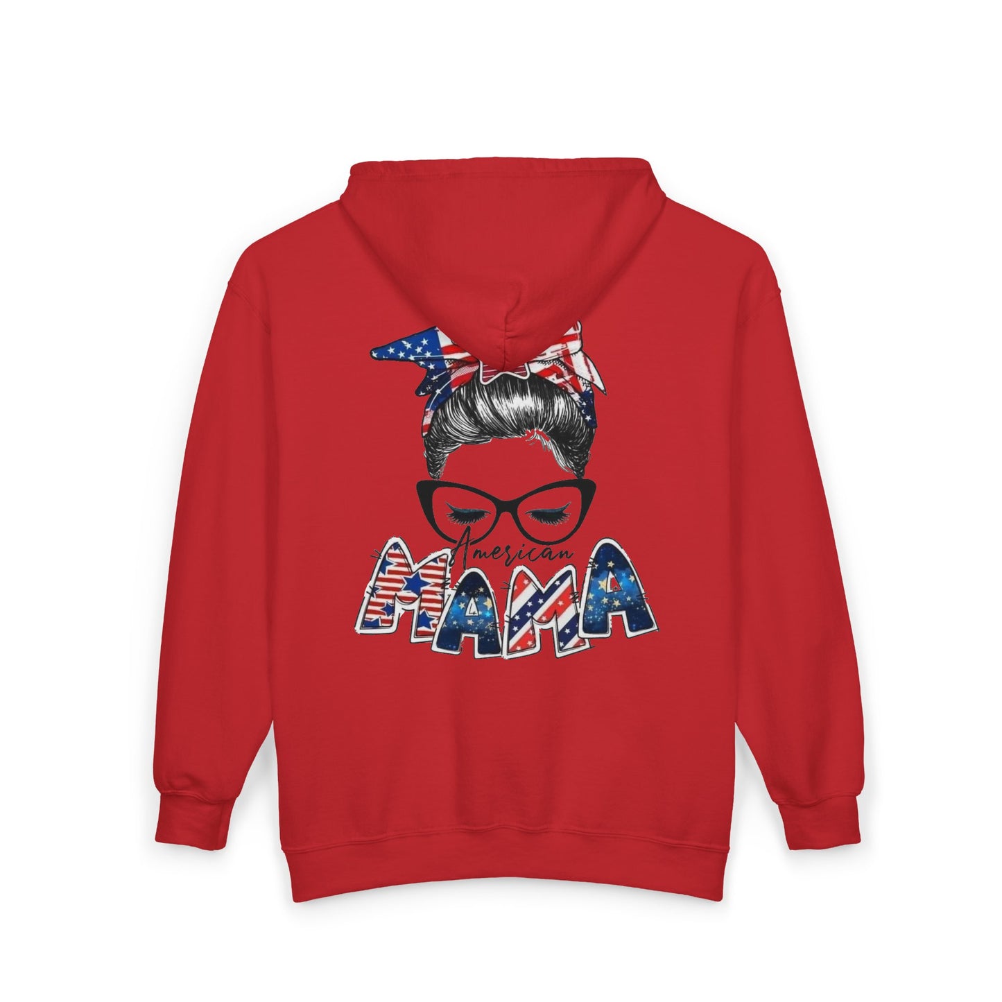 #250 Mama USA Flag Messy Bun Zip Hoodie
