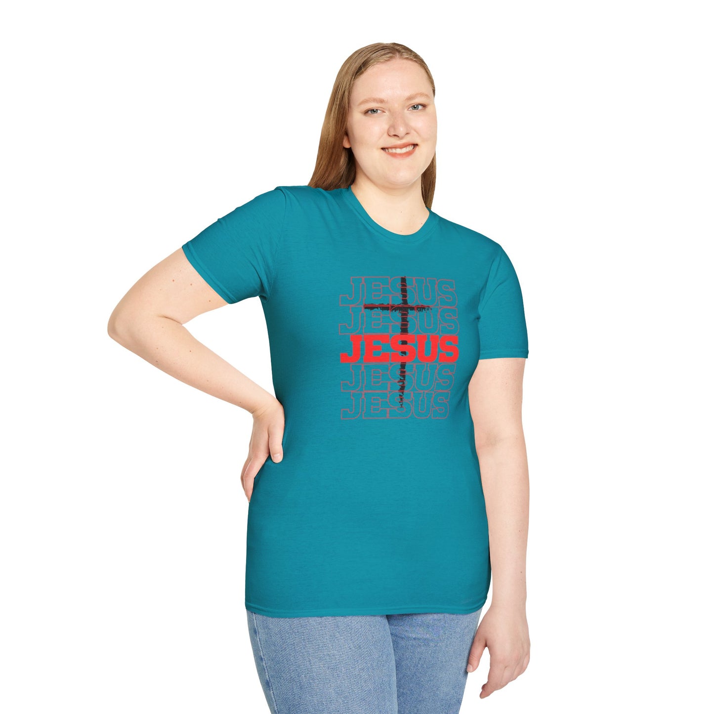 Jesus Cross Red Text Black Cross Graphic T-Shirt — Religious Faith Tee
