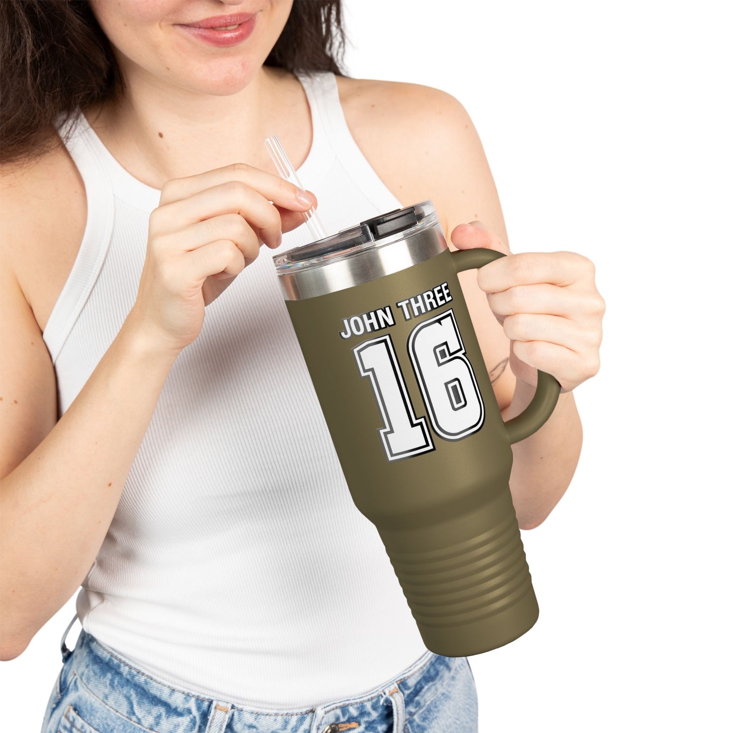 John Three 16 40oz Insulated Travel Mug — Stainless Steel Tumbler, Leak‑Resistant Cold & Hot Cup for Travel