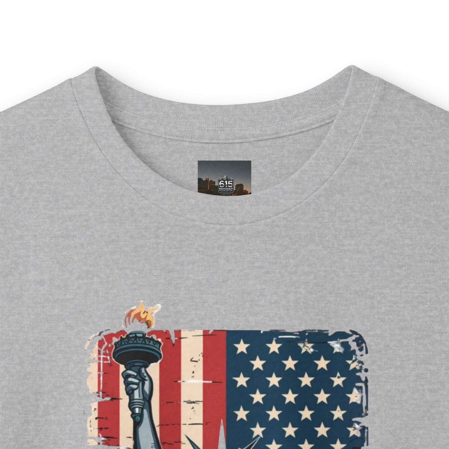 #250 Statue of Liberty American Flag 'America' Patriotic Independence Day Long Sleeve Tee