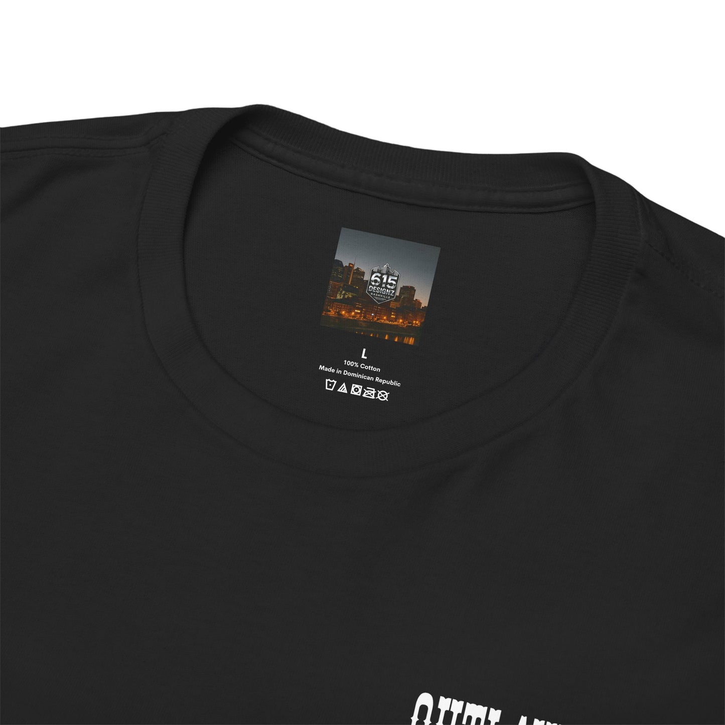 Outlaws & Warriors 100% Cotton T-Shirt — Minimal Chest Logo with Graphic On Back