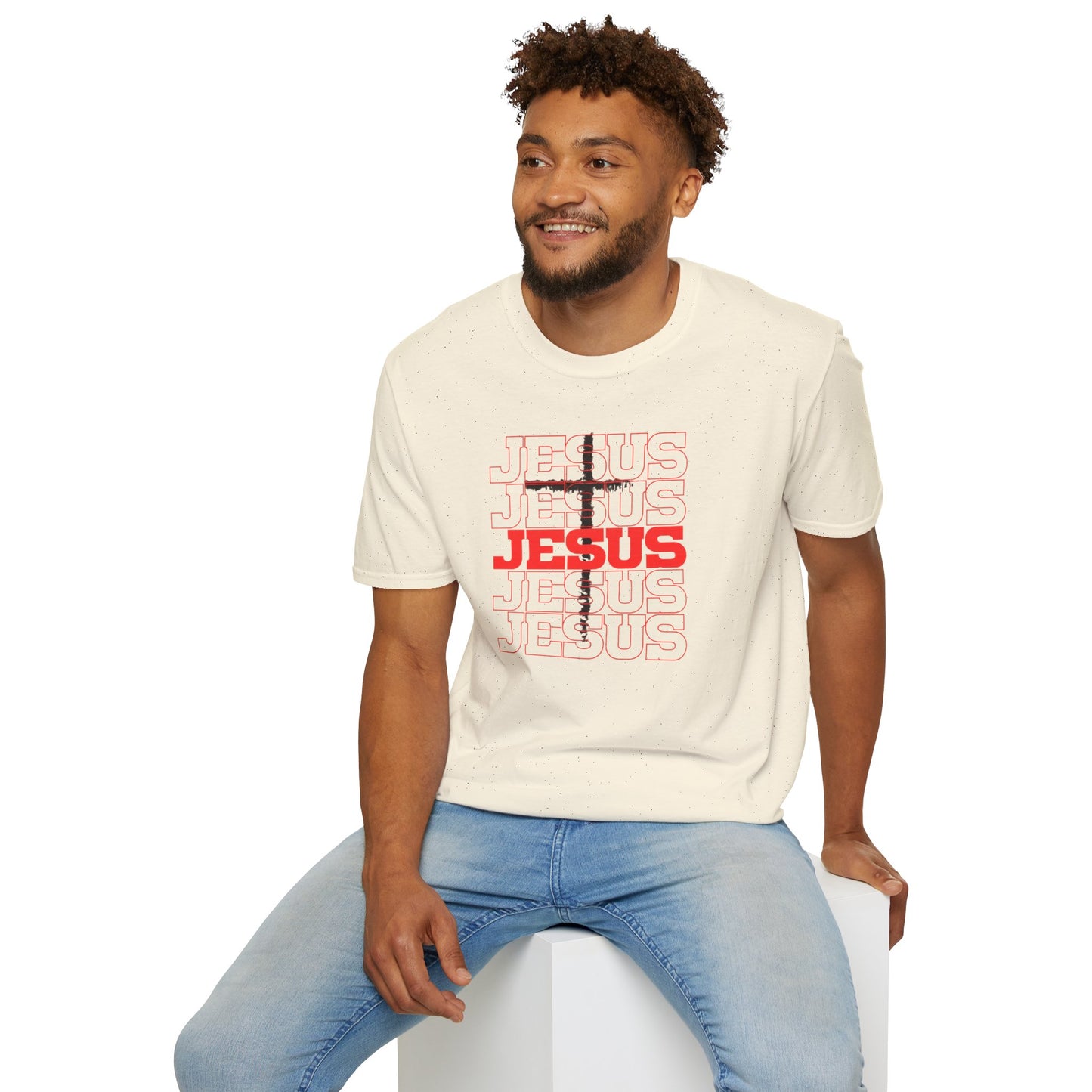 Jesus Cross Red Text Black Cross Graphic T-Shirt — Religious Faith Tee