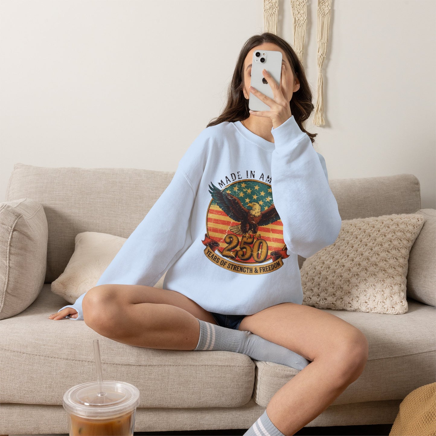 #250 Made in America Eagle 250th Anniversary Patriotic Crewneck Sweatshirt
