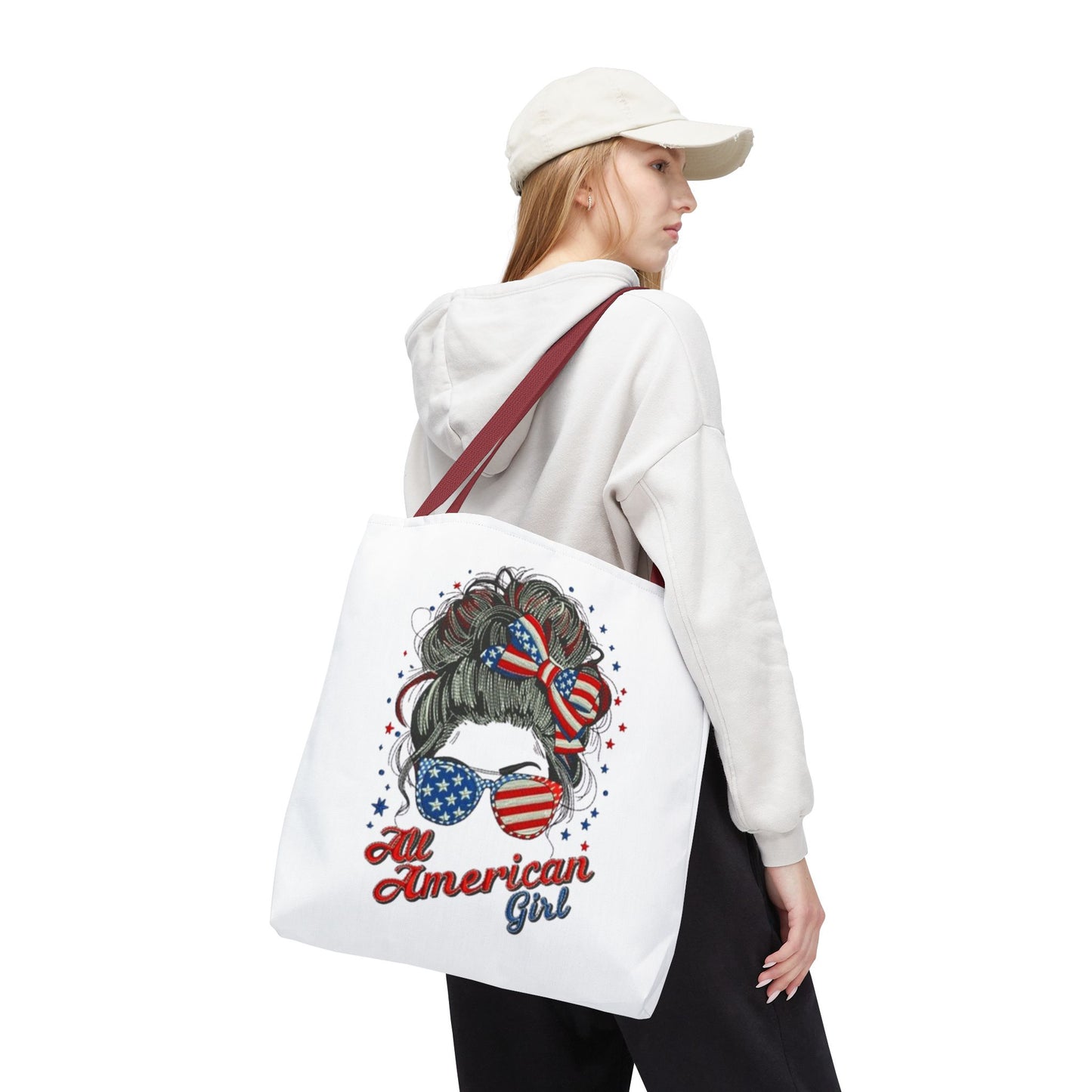 #250 "All American Girl" Patriotic Messy Bun Tote Bag