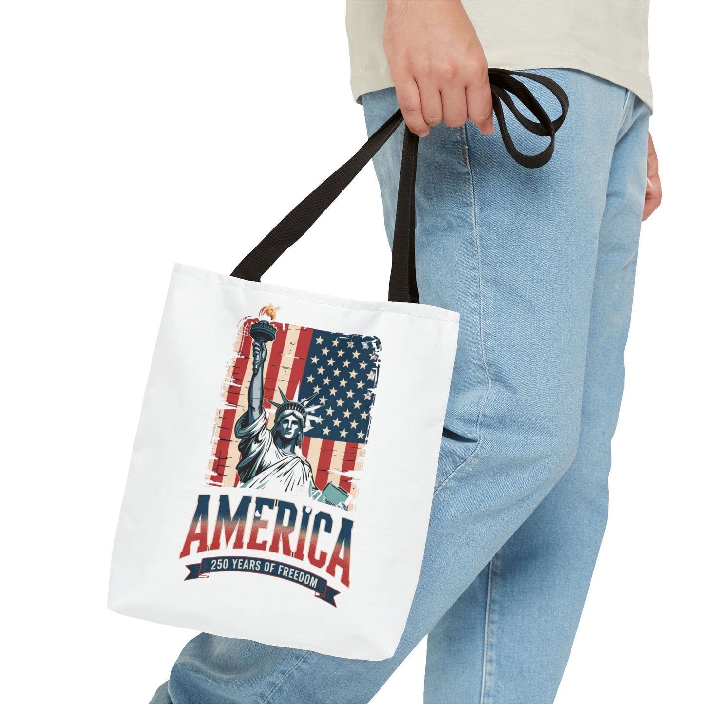 #250 Statue of Liberty American Flag 'America' Patriotic Independence Day Tote Bag