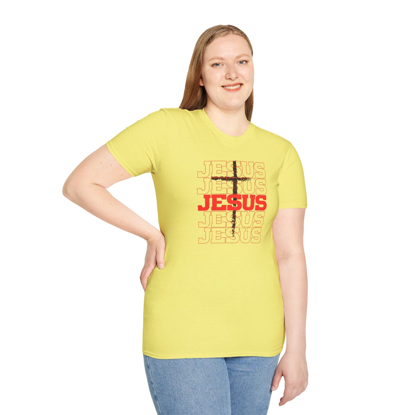 Jesus Cross Red Text Black Cross Graphic T-Shirt — Religious Faith Tee