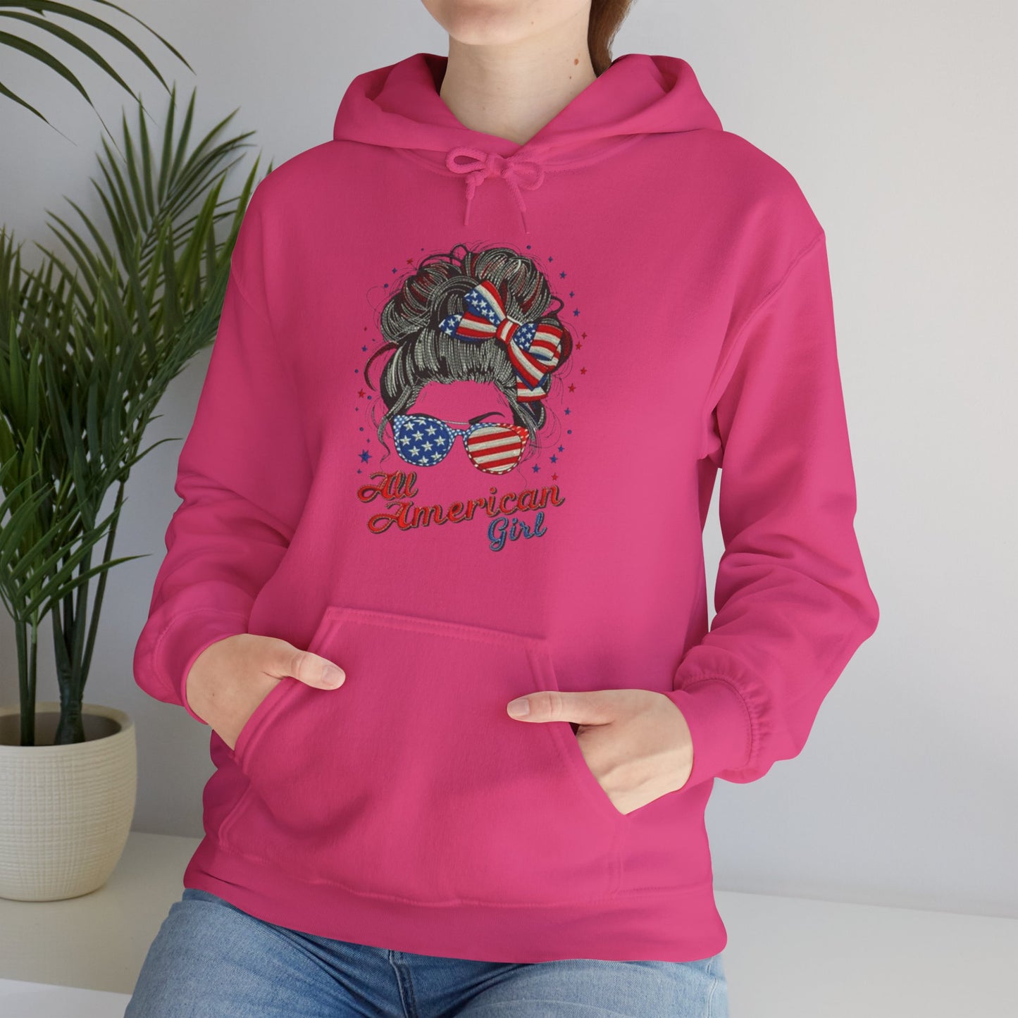 #250 "All American Girl" Patriotic Messy Bun Hoodie