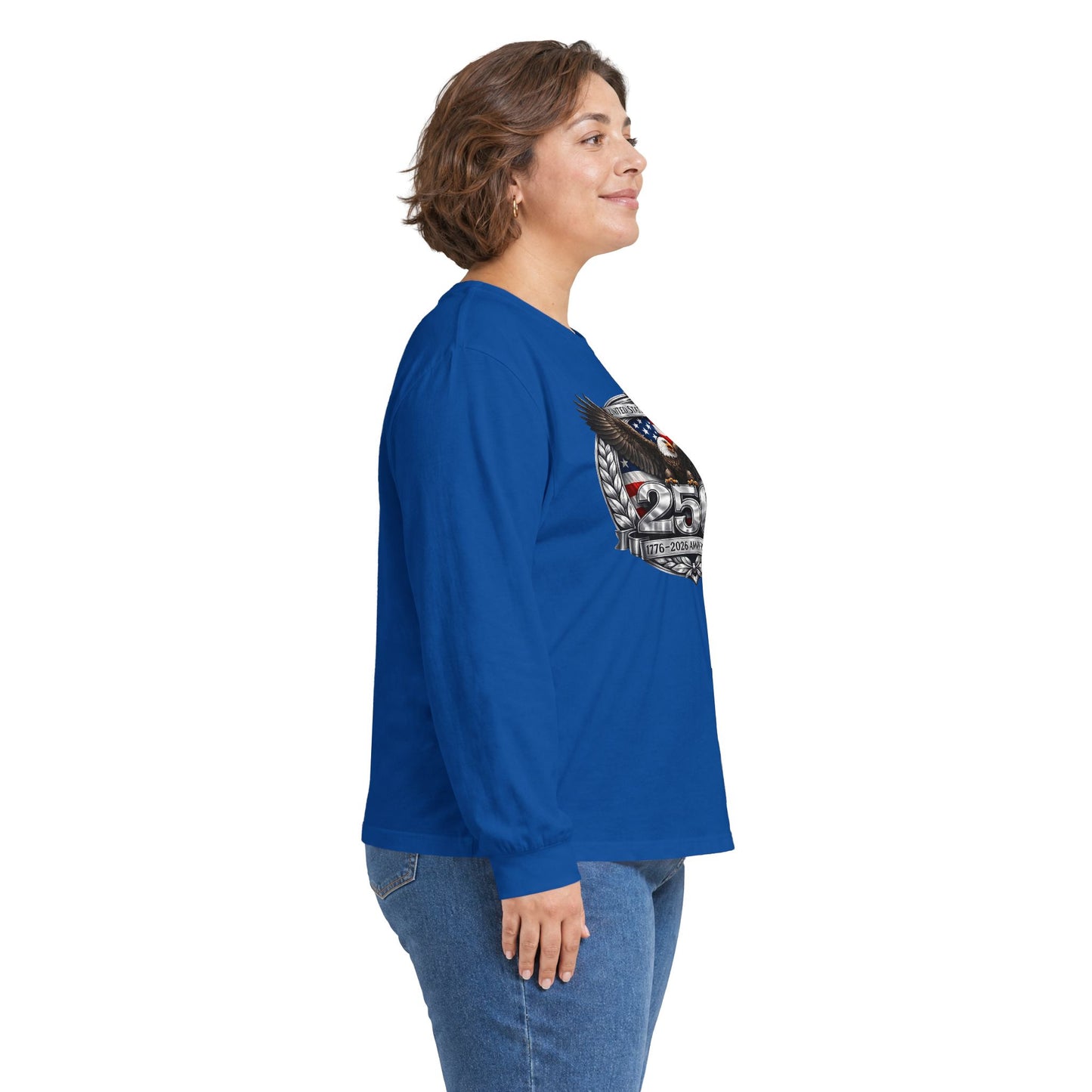 #250 Patriotic Bald Eagle 250 United States Emblem Long Sleeve Tee