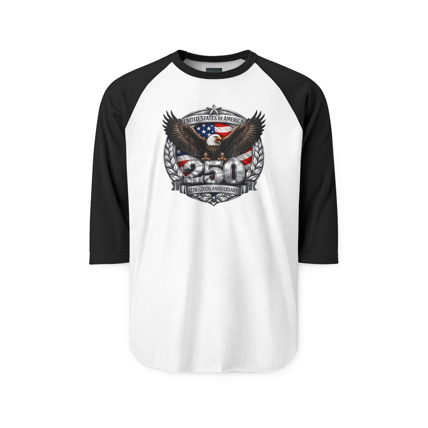 #250 Patriotic Bald Eagle 250 United States Emblem Raglan Shirt Baseball Tee