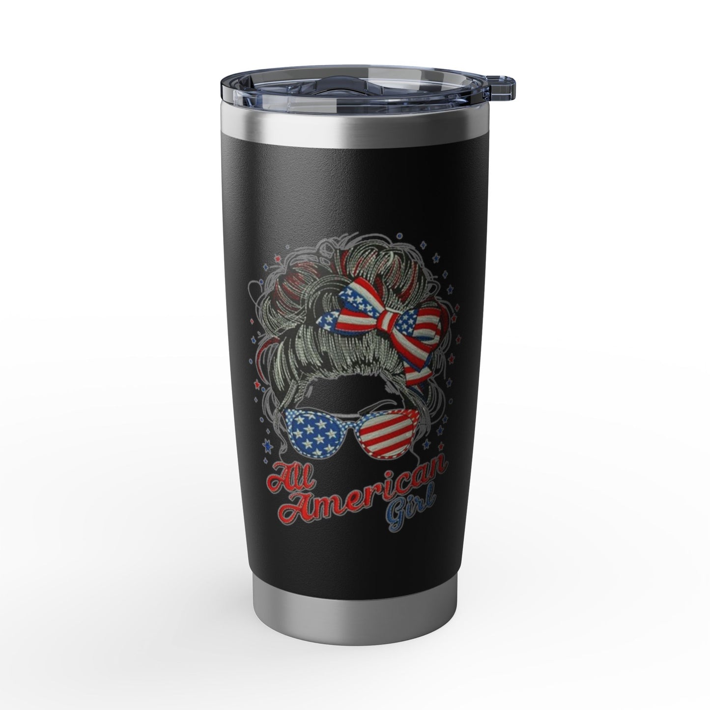#250 "All American Girl" Patriotic Messy Bun 20oz Stainless Travel Tumbler 'Vagabond'
