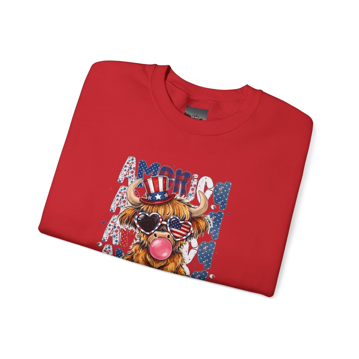 #250 American Flag Bubblegum Patriotic Highland Cow Sweatshirt