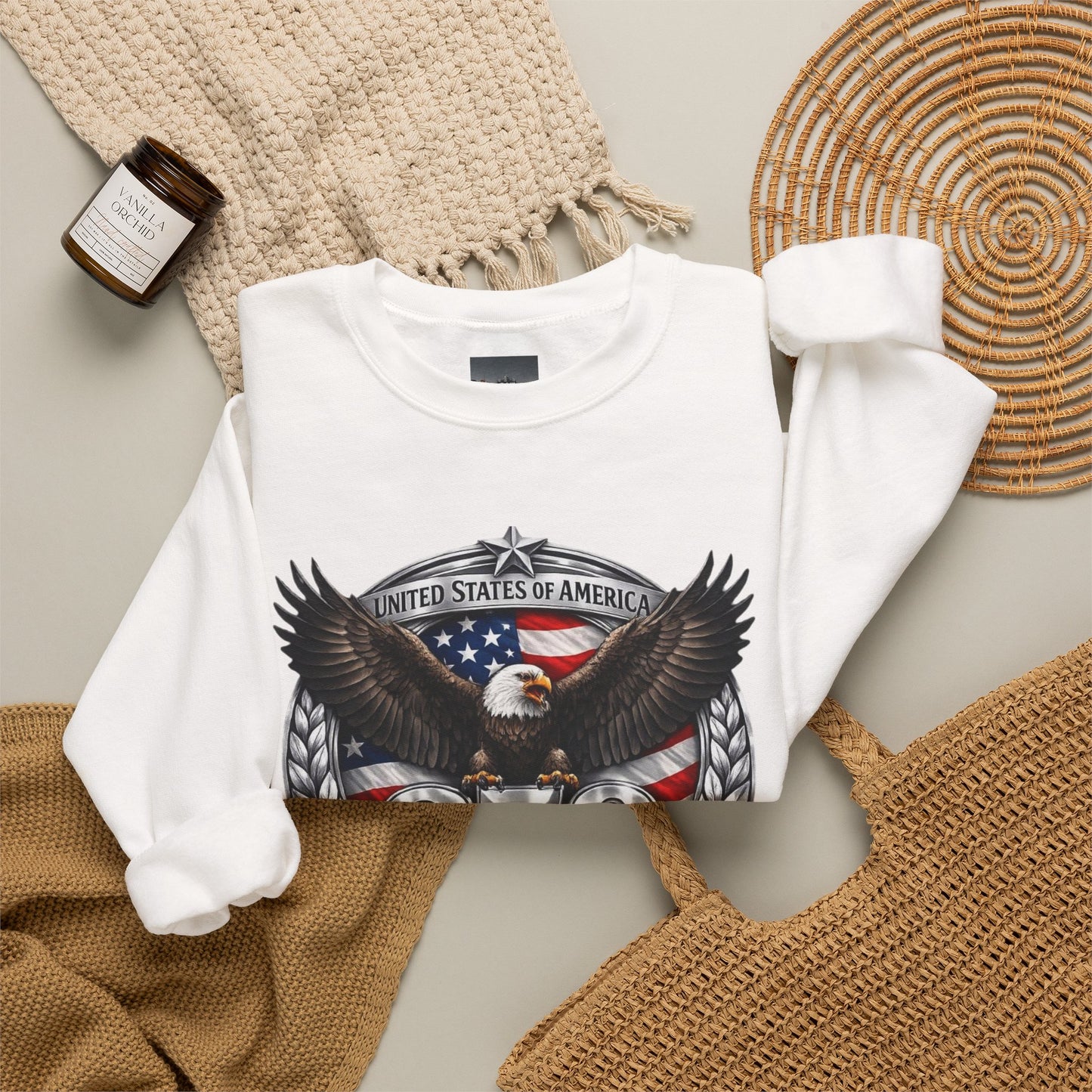 #250 Patriotic Bald Eagle 250 United States Emblem Crewneck Sweatshirt