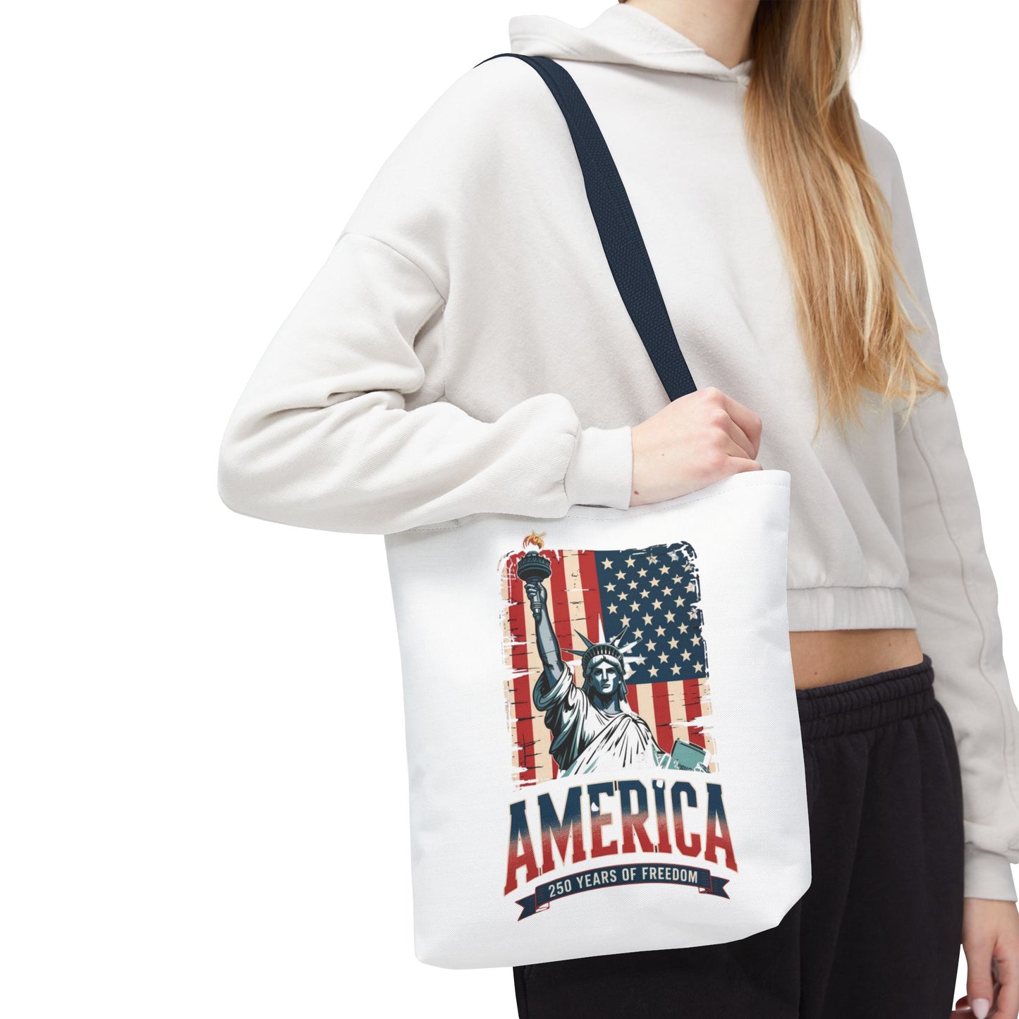 #250 Statue of Liberty American Flag 'America' Patriotic Independence Day Tote Bag