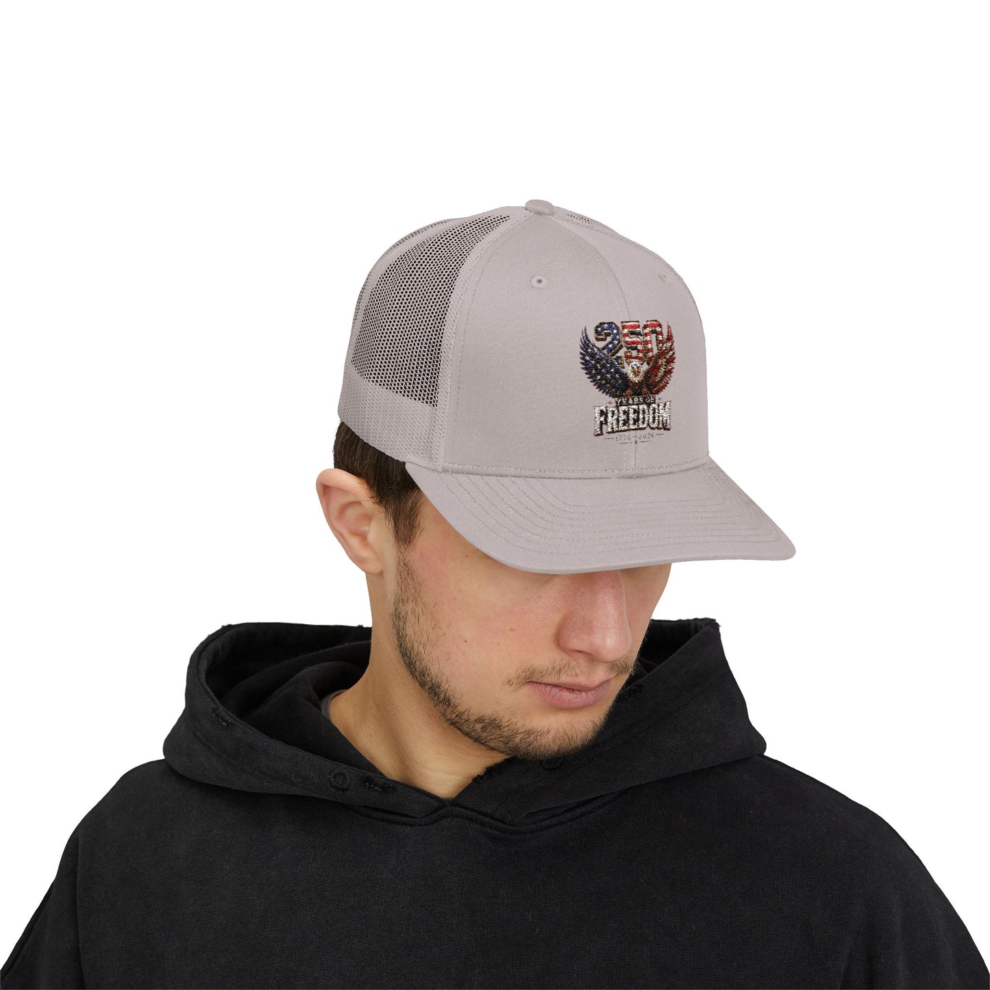 #250 250 Years of Freedom Eagle Patriotic American Flag Anniversary (1776–2026) Snapback Trucker Cap