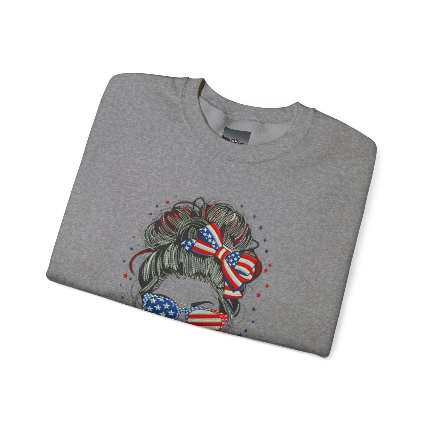 #250 "All American Girl" Patriotic Messy Bun Sweatshirt